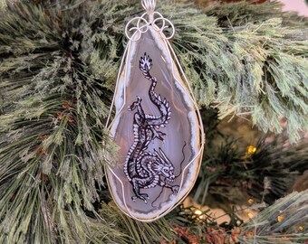 Hand Painted Dragon Agate Christmas Ornament