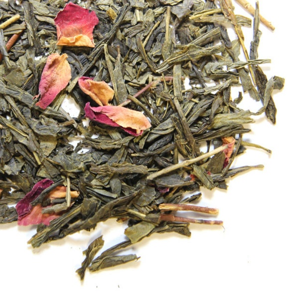 CHERRY BLOSSOM - Organic loose tea, luxury loose leaf green tea, Sencha cherry rose tea