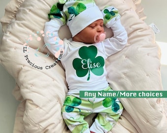 Personalized Saint Patrick's Baby Outfit Gender Neutral Shamrock Outfit shirt Baby's 1st St. Patrick's Coming Home Outfit