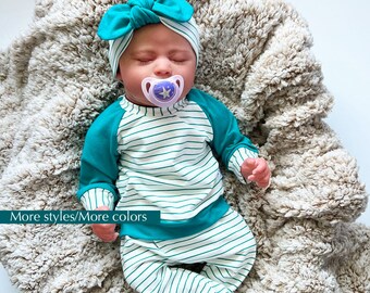 footed baby pants raglan baby coming home outfit baby girl outfit newborn baby hospital outfit baby shower gift photo prop teal outfit