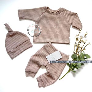 Gender Neutral Beige Waffle Cozy Baby Outfit Coming Home Outfit Newborn Baby Girl