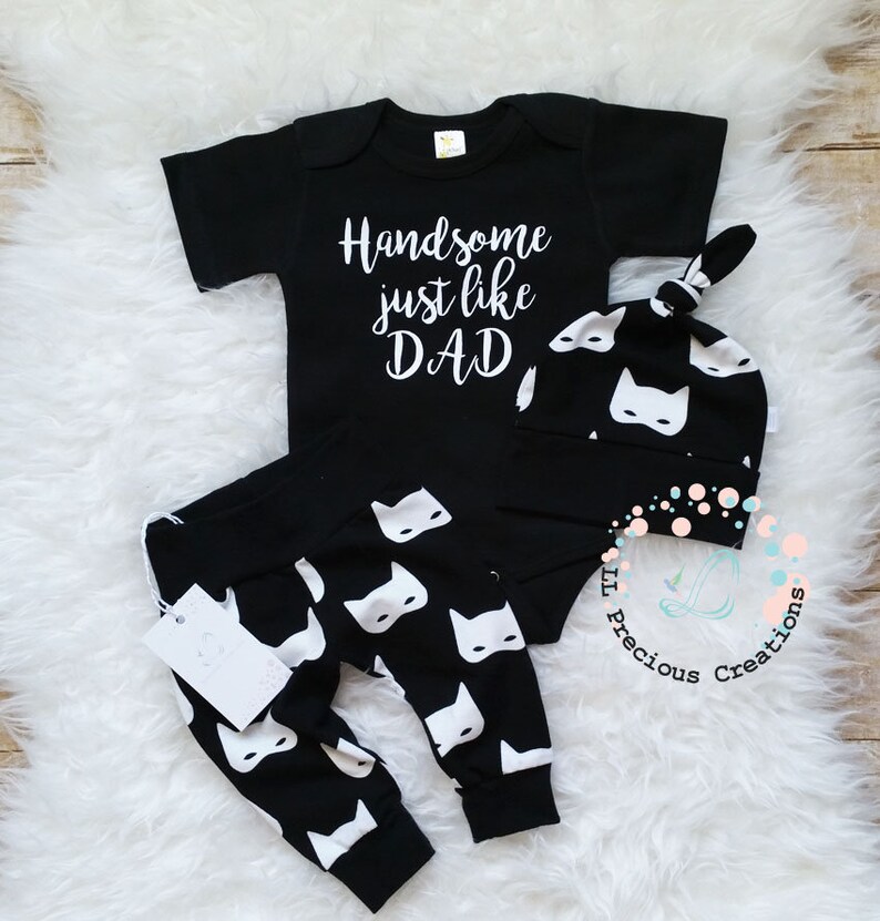 Baby Boy Outfit Newborn Boy Clothes Handsome just like Dad Baby Boy Leggings Black White Outfit Monochrome Outfit