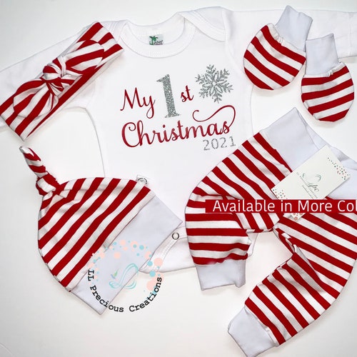 My 1st Christmas Baby Girl Outfit - Ribbed Romper Jumpsuit With Headband Set