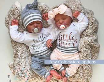 Twin Little Brother Little Sister Outfits Newborn Outfit Baby Outfits Coming Home Twin Boy Girl Set CHOOSE YOUR COLOR