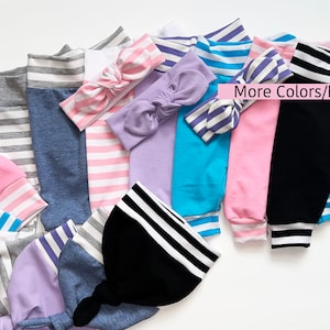 Twin Little Sister Little Brother Outfits Newborn Outfit Baby Outfits Coming Home Twin Boy Girl Set Pink Stripes Blue Grey Stripes Any Color image 2