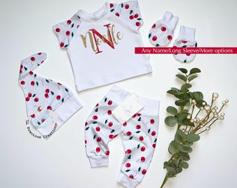 Personalized Baby Girl Cherry OutfitNewborn Personalized Baby Gift