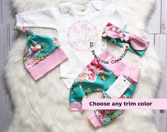Tenue Nouveau-né Hello World – Rose Or – Tenue Rentrée à La Maison Fille – Cadeau Douche