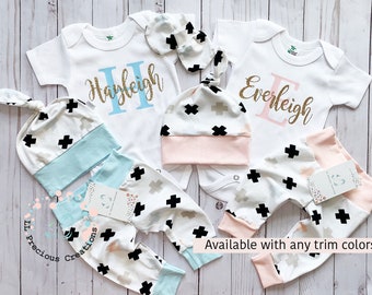 Matching Personalized Twin Outfits Newborn Outfit Baby Boy Outfit Baby Girl Outfit Coming Home Twin Boy Girl Little Sister Little Brother