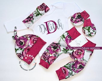 Personalized Baby Girl Coming Home Outfit Floral Baby Clothes