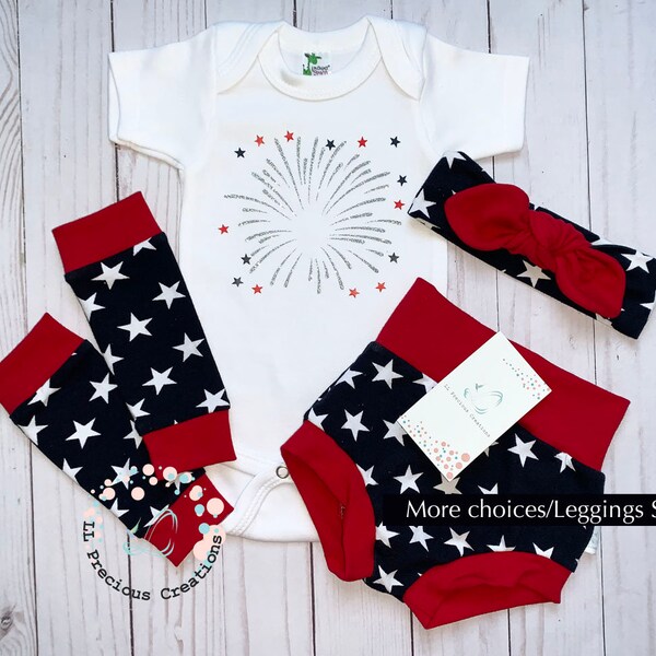 July 4th Outfit Baby Girl Clothes High Waist Bummies Independence Day Baby Coming Home Outfit Baby Boy Outfit Navy Red Stripes and Stars