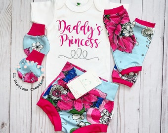 Daddy's Princess High Waist Bummies Pink Floral Outfit Coming Home Outfit Baby Girl Clothes Baby Shower Gift