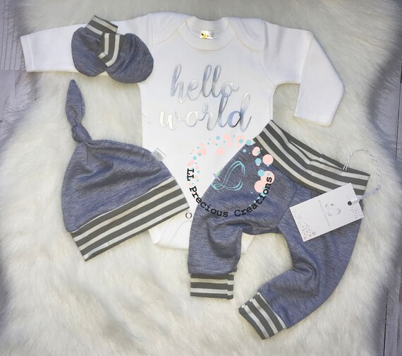 baby boy hello world outfit