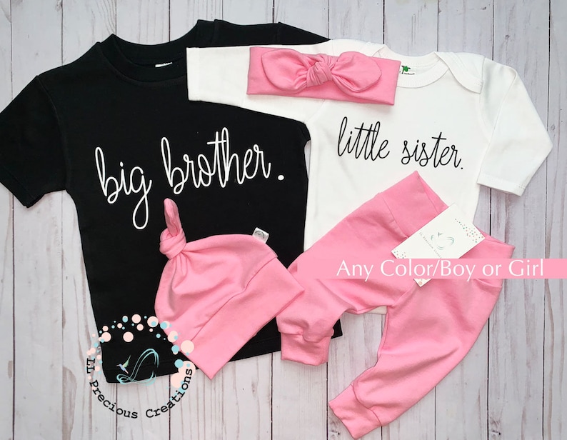 Choose Your Color Big Brother Little Sister Newborn Coming Home Outfit Baby Girl Clothes Sibling Outfits Baby Shower Gift Big Sister