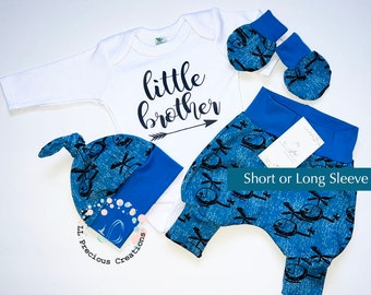 Ready to Ship Little Brother Coming Home Outfit Newborn Helicopter Baby Boy Outfit Boy Clothes Baby Shower Gift