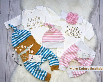 Twins Coming Home Outfit Newborn Outfit Baby Boy Outfit Baby Girl Outfit Twin Boy Girl Pink Blue Stripe Outfit Little Sister Little Brother