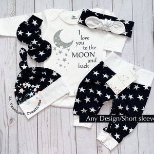 coming home baby outfit/baby clothes/newborn boy/baby girl/shower gift/stars and moon/navy outfit/gender neutral outfit