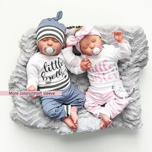 Twin Little Sister Little Brother Outfits Newborn Outfit Baby Outfits Coming Home Twin Boy Girl Set Pink Stripes Blue Grey Stripes Any Color