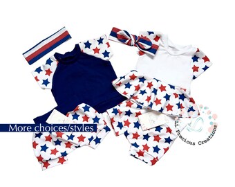 4th of July Twin Girl Boy Matching Outfits Independence Day Outfits Newborn Girl Boy Coming Home Twin Boy Girl Red Blue Stars