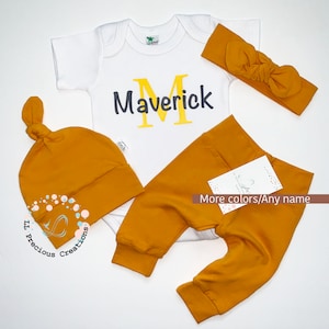 Personalized Unisex Baby Coming Home Outfit Solid Color Outfit Newborn Boy Clothes