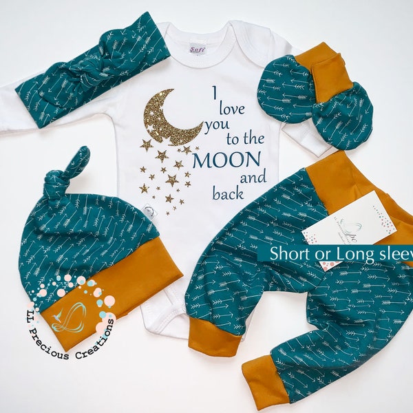 Teal Moon and Stars Coming Home Baby Outfit Gender Neutral Baby Clothes Newborn Boy Newborn Baby Girl Baby Shower Gift