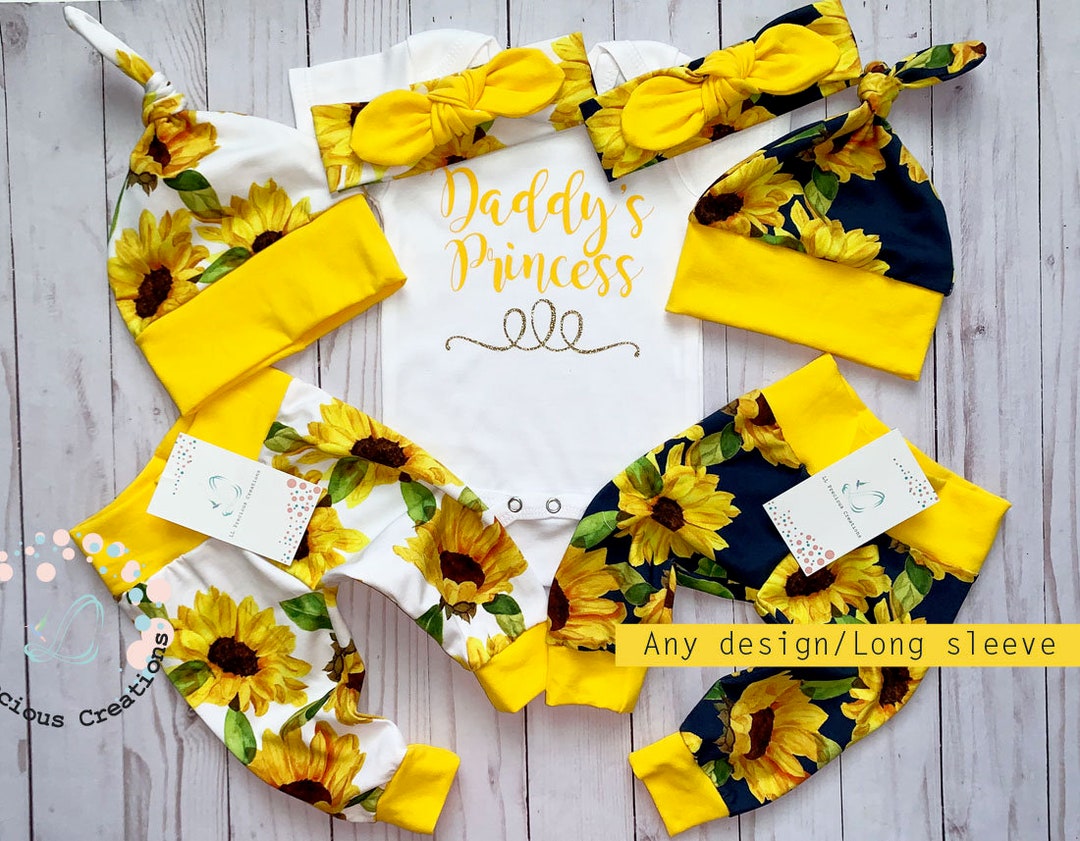 Coming Home Baby Girl Organic Outfit Sunflower Daddy's Princess Newborn