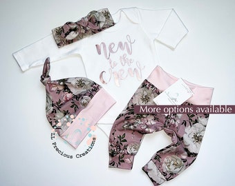 New to the Crew, Vintage Baby Girl Outfit, Baby Girl Coming Home Outfit, Newborn Girl Clothes, Pink Floral Organic Outfit