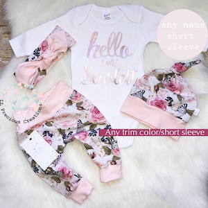 Baby Girl Coming Home Outfit Organic Hello World Outfit Newborn Girl ...