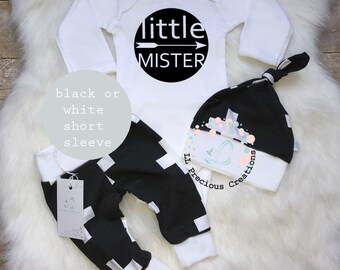 Coming Home Baby Boy Outfit Newborn Boy Clothes Baby Boy Leggings Baby Shower Gift Little Mister Swiss Crosses Outfit Black and White