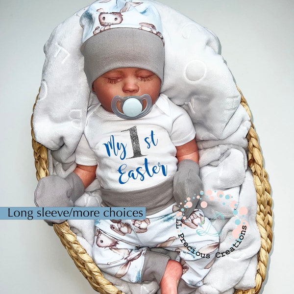 First Easter Baby Boy Outfit Baby's First Easter Baby Shower Gift Easter 2024 Spring Boy Outfit Blue Bunny Outfit