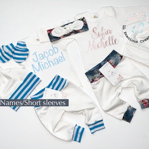 Twins Coming Home Outfits Personalized Newborn Outfits Baby Boy Outfit Baby Girl Outfit Twin Boy Girl French Terry