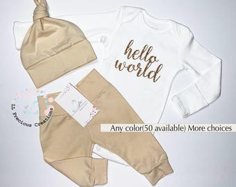 ANY COLOR Hello World Coming Home Gender Neutral Outfit Newborn Baby Girl Baby Boy Outfit Baby Shower Gift