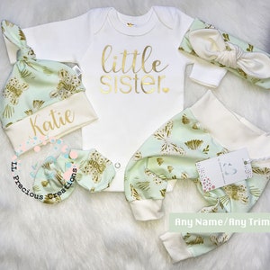 Organic Personalized Little Sister Baby Girl Outfit Girl Clothes Coming Home Outfit Baby Shower Gift