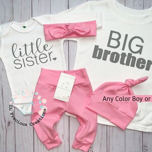 Choose Your Color Big Brother Little Sister Newborn Coming Home Outfit Baby Girl Clothes Sibling Outfits Baby Shower Gift