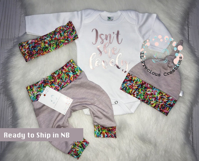 Ready to Ship Baby Girl Outfit Newborn Coming Home Outfit Baby Girl Clothes Baby Mittens Rose gold