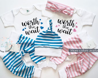 Worth the Wait Matching Twin Outfits Newborn Outfit Baby Boy Outfit Baby Girl Outfit Coming Home Twin Boy Girl Clothes