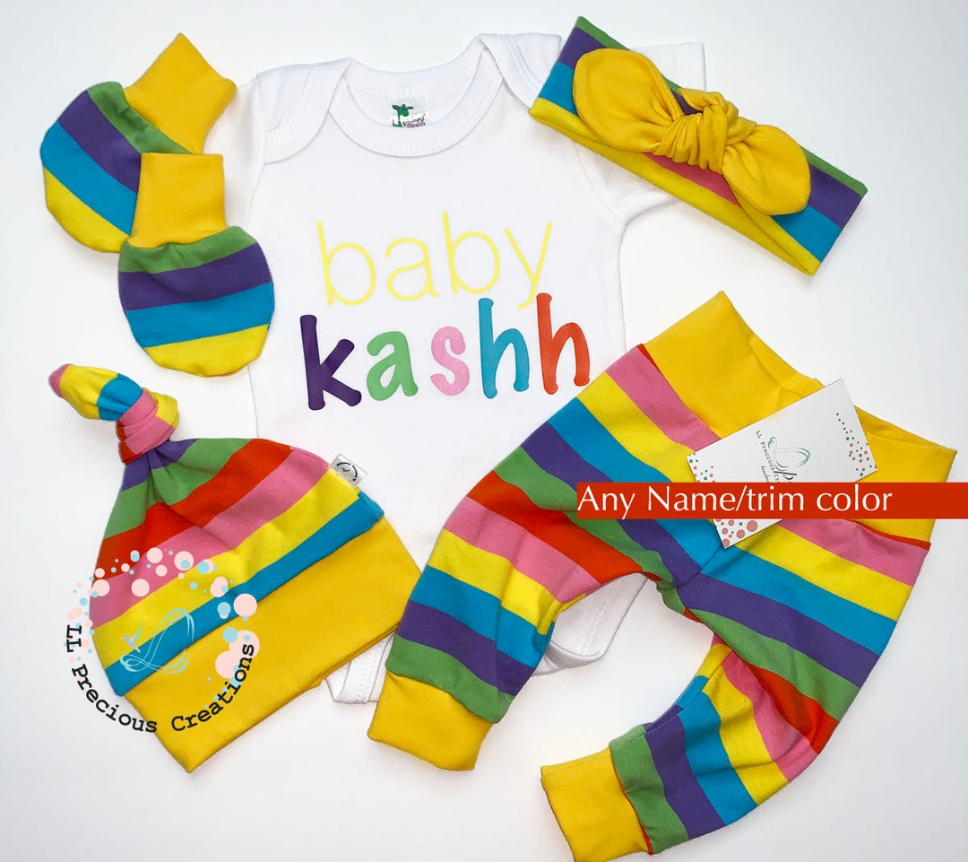 Personalized Rainbow Baby Outfit Newborn Baby Girl Clothes Coming Home Outfit Baby Shower Gift
