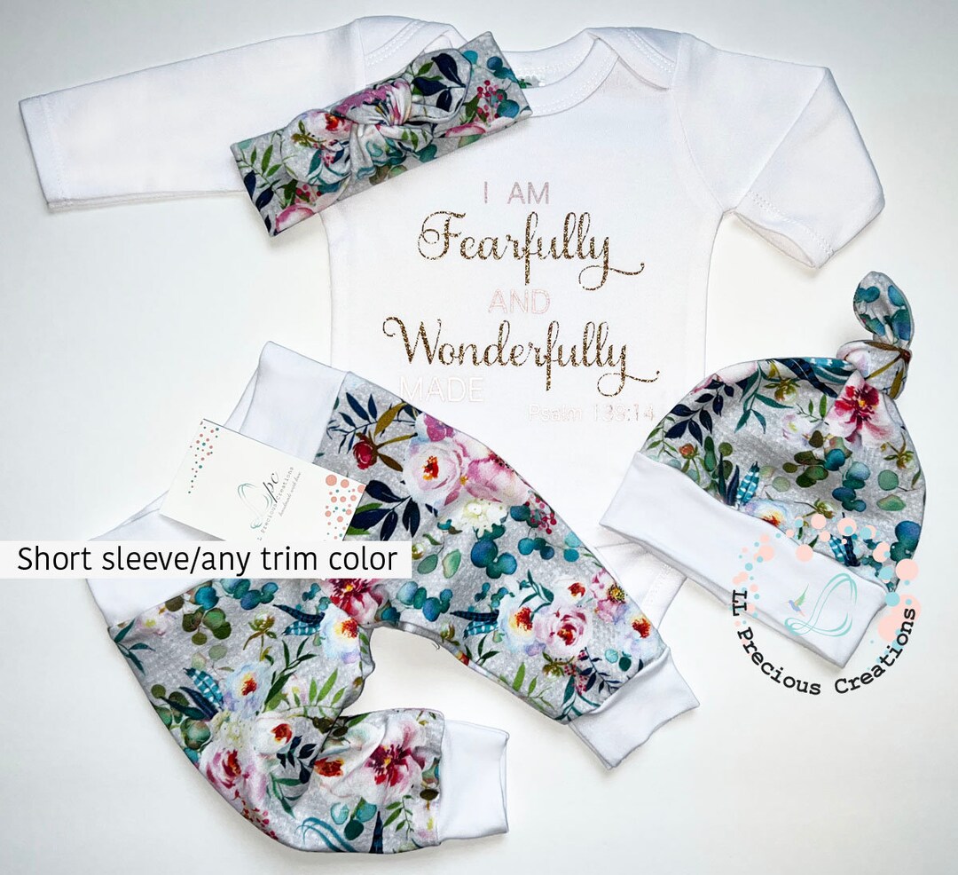 Fearfully and Wonderfully Made Floral Baby Outfit Coming Home Baby