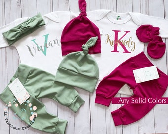 Twin Girls Personalized Outfits Matching Newborn Outfits Coming Home Twin Boy Girl Set Any Solid Colors Boy Outfit Baby Girl Outfit