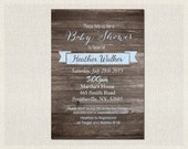 Baby Shower Invitation Wooden Rustic Blue Baby Blue Invite Gender Baby Shower Invitation Wooden Rustic Blue Baby Blue Invite Gender