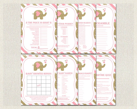 Pink And Gold Elephant Baby Shower Games Printable Elephant Theme