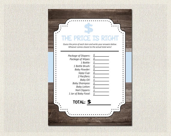 Baby Shower Rustic Wood Blue Shower The Price Is Right Printable