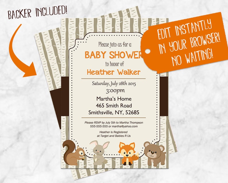 etsy baby shower invitations woodland