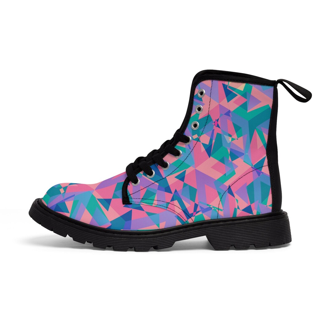Men's Canvas Boots Pink & Blue Geometric Design - Etsy
