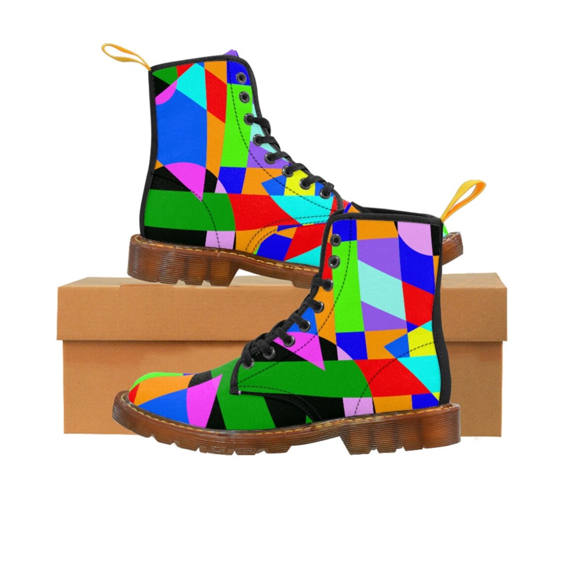 Men's Canvas Boots Abstract Design Etsy