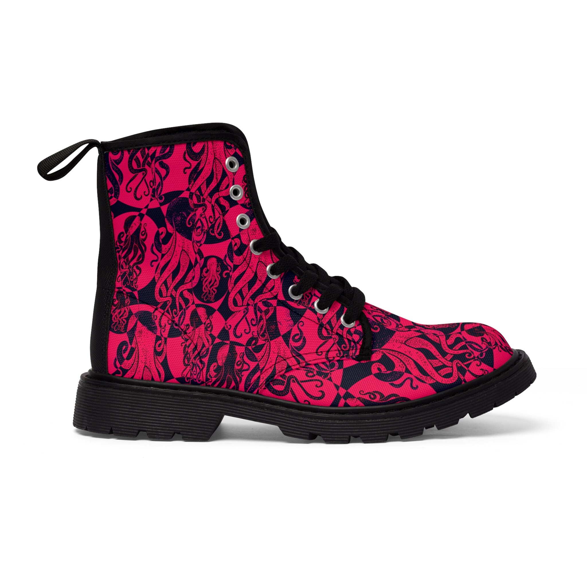 Men's Canvas Boots Pink Octopus Design - Etsy