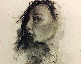 Original Charcoal Portrait: Life Drawing on Paper (12"x9")