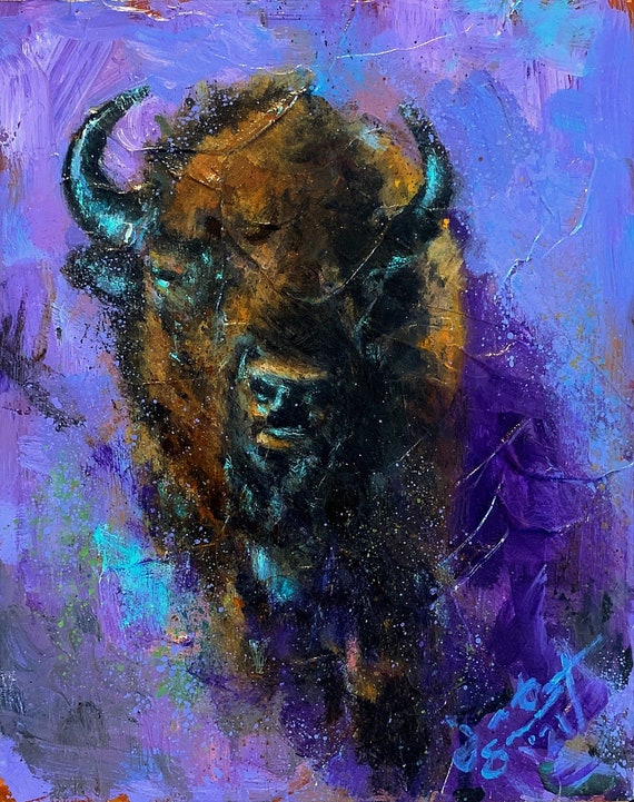 "Untitled - Buffalo - Juniper Mountain Ranch" - 10”x8” - Acrylic on Board