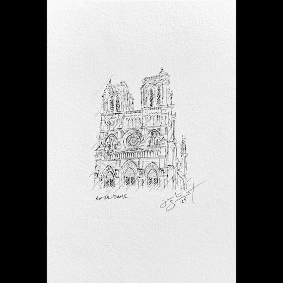 Notre Dame - 9"x6" - Ink on Watercolor Paper