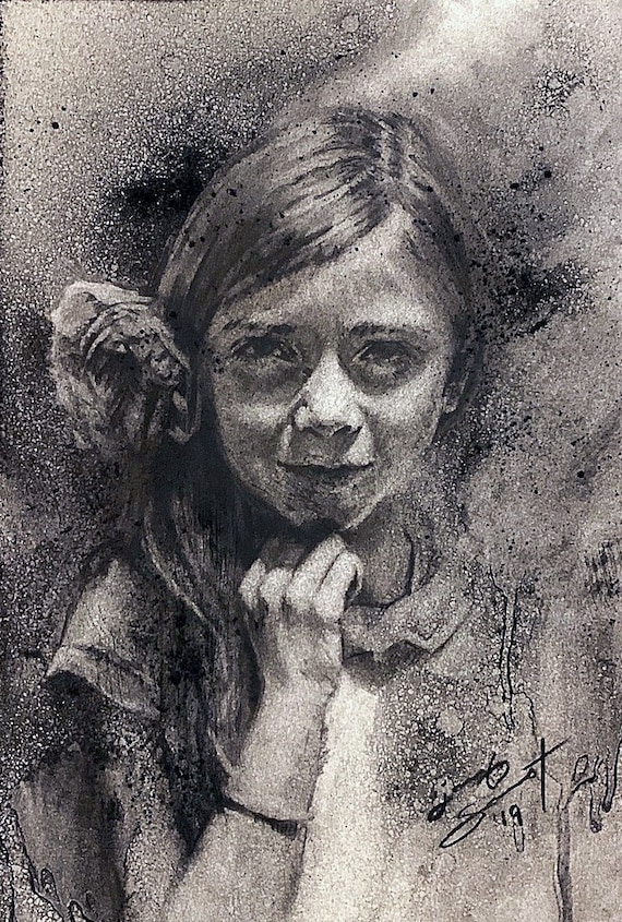 "Untitled - Emi - Demo at Kennedy Elementary - Rexburg, Idaho" - 12"x9" - Charcoal on Paper