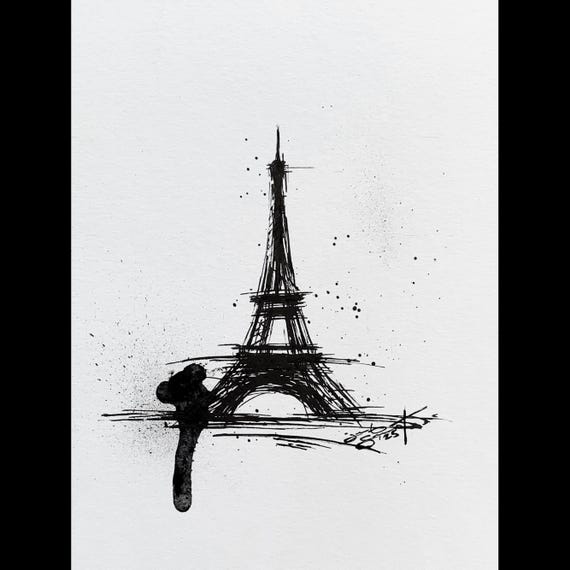 Eiffel Tower - #2 of 10 - 8"x6" - Parallel Pen on Illustration Board